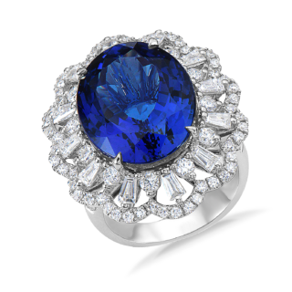 Oval Shaped Tanzanite and Diamond Ring in 18k White Gold