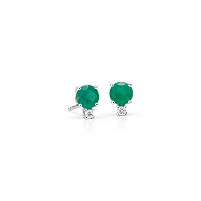 Emerald and Diamond Stud Earrings in 18k White Gold (5mm) Emerald and Diamond Stud Earrings in 18k White Gold (5mm)