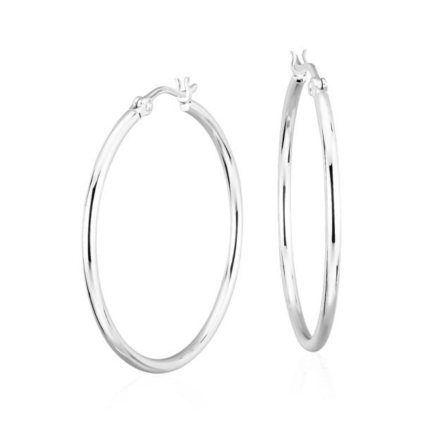 1 1/2" Large Modern Polished Hoop Earrings in Sterling Silver (2 x 39 mm)