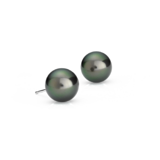 Tahitian Cultured Pearl Stud Earrings in 18k White Gold (9.0-9.5mm)