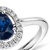 Floating Oval Sapphire and Diamond Micropavé Diamond Halo Ring in 14k White Gold (7x5mm)
