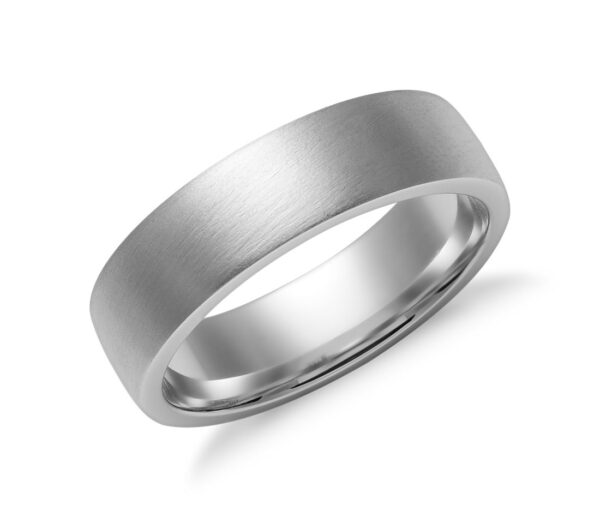Matte Low Dome Comfort Fit Wedding Ring in 14k White Gold (6mm)