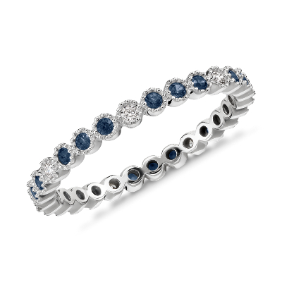 Sapphire and Diamond Eternity Stacking Ring in 14k White Gold (1.3mm )