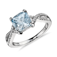 Aquamarine and Diamond Infinity Twist Ring in 14k White Gold (7x7mm)