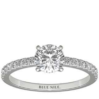 3/4 Carat Ready-to-Ship Petite Pavé Diamond Engagement Ring in 14k White Gold