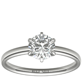 3/4 Carat Ready-to-Ship Six-Prong Low Dome Comfort Fit Solitaire Engagement Ring in 14k White Gold (2mm)