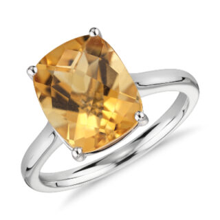 Citrine Cushion Cocktail Ring in 14k White Gold (11x9mm)