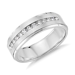Diamond Channel-Set Wedding Ring in 14k White Gold (6 mm