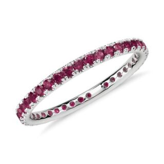 Riviera Pavé Ruby Eternity Ring in 18k White Gold (1.5mm)