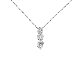 Three-Stone Drop Diamond Pendant in 18k White Gold (1 ct. tw.)