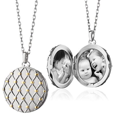 Monica Rich Kosann Two-Tone Basket Woven Locket in Sterling Silver and 18k Yellow Gold (1 mm)