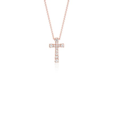 Petite Diamond Cross Pendant in 14k Rose Gold (1/10 ct. tw.)