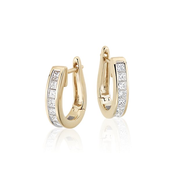 Princess-Cut Hoop Diamond Earrings in 18k Yellow Gold (1 ct. tw.)