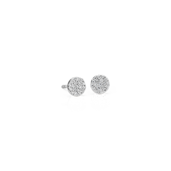 Mini MicroPave Diamond Button Stud Earrings in 14k White Gold (1/8 ct. tw.)