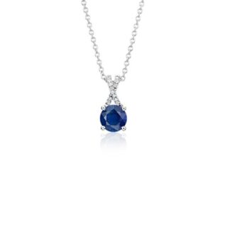 Sapphire and Diamond Twist Pendant in 14k White Gold (5mm)