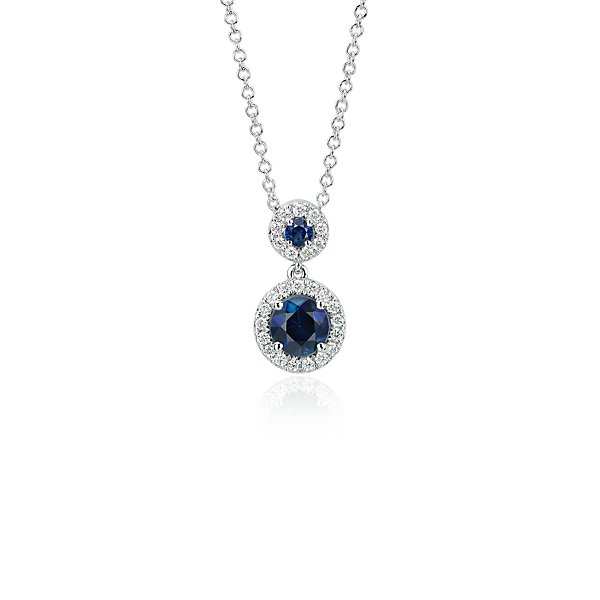 Isola Sapphire and Diamond Halo Pendant in 14k White Gold (5mm)