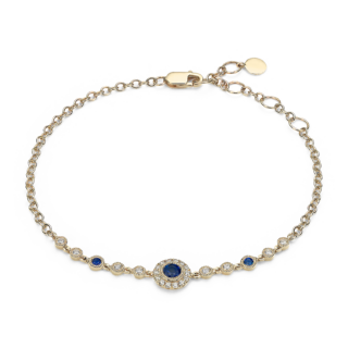 Sapphire and Diamond Vintage Inspired Bracelet in 14k Yellow Gold (3.5mm)