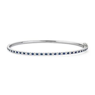 Riviera Pavé Sapphire and Diamond Bangle Bracelet in 14k White Gold (1.5mm)