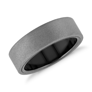 Sand Blast Finish Wedding Ring in Tungsten Carbide and Black Tungsten Raw (7mm)
