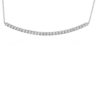 Diamond Delicate Curved Bar Necklace in 14k White Gold (3/8 ct. tw.)