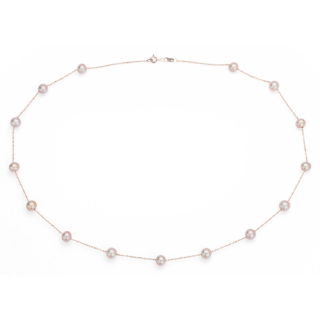 Pink Freshwater Cultured Pearl Tin Cup Stationed Necklace in 14k Rose Gold (5.5mm)