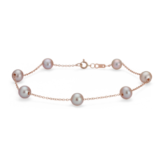 Pink Freshwater Cultured Pearl Tin Cup Stationed Bracelet in 14k Rose Gold (5.5mm)