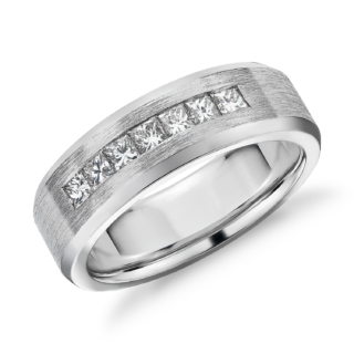 Princess-Cut Channel-Set Diamond Wedding Ring in 14k White Gold (7 mm