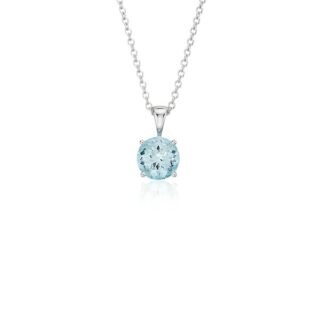Aquamarine Solitaire Pendant in 14k White Gold (7mm)
