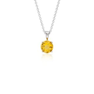 Citrine Solitaire Pendant in 14k White Gold (7mm)
