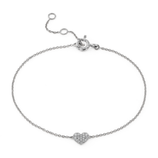 Mini Diamond Pavé Heart Bracelet in 14k White Gold