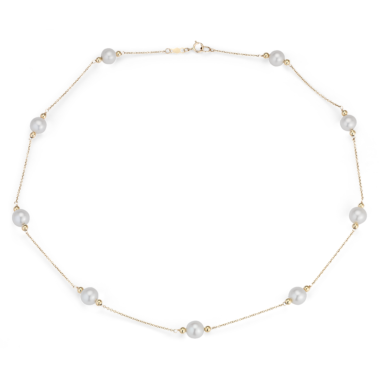 Freshwater Cultured Pearl Stationed Necklace in 14k Yellow Gold (7-8mm) Freshwater Cultured Pearl Stationed Necklace in 14k Yellow Gold (7-8mm)