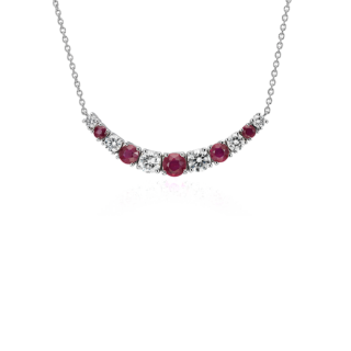 Graduated Ruby and Diamond Smile Necklace in 14k White Gold (1/2 ct. tw.)