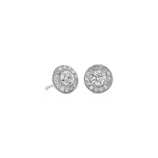 Vintage-Inspired Halo Diamond Stud Earrings in 14k White Gold (3/4 ct. tw.)