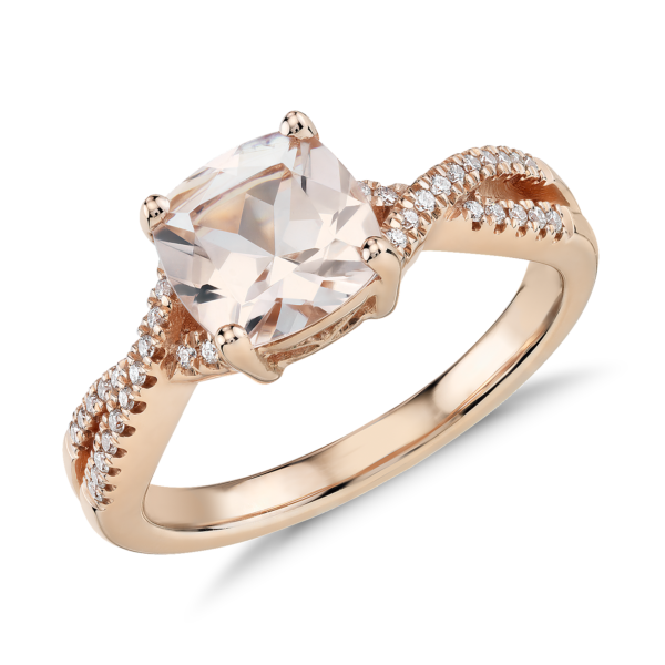 Morganite and Diamond Infinity Twist Ring in 14k Rose Gold (7mm)