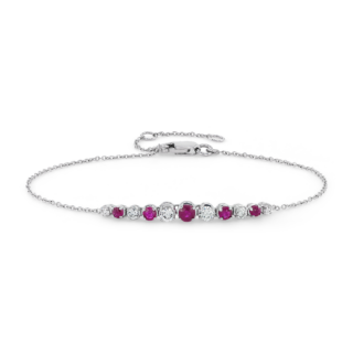 Ruby and Diamond Graduated Curve Bracelet in 14k White Gold