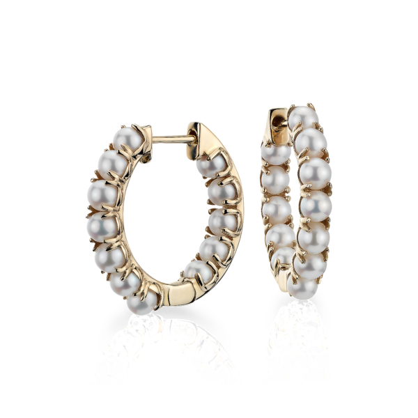 Freshwater Cultured Pearl Hoop Earrings in 14k Yellow Gold (3-3.5mm)