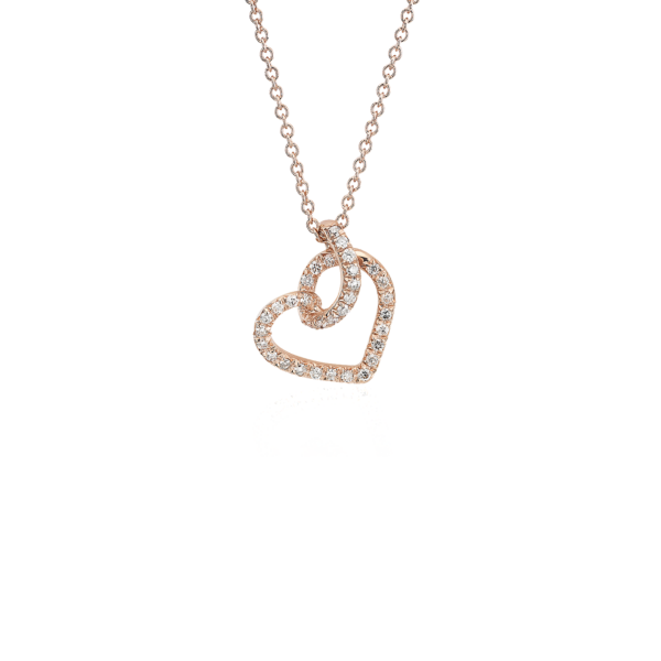 Diamond Twist Pavé Heart Pendant in 14k Rose Gold (1/6 ct. tw.)
