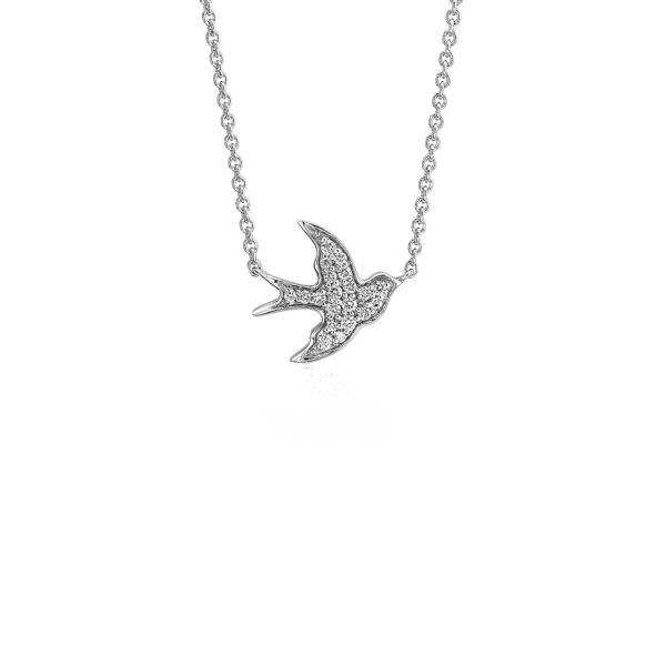 Petite Diamond Dove Necklace in 14k White Gold (1/8 ct. tw.)