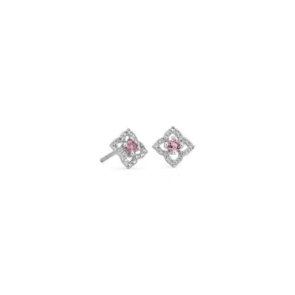 Petite Pink Tourmaline Floral Stud Earrings in 14k White Gold (2.4mm)