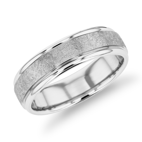 Ice-Textured Inlay Wedding Ring in 14k White Gold (6mm)