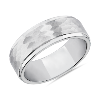 Matte Hammered Comfort Fit Wedding Ring in White Tungsten Carbide (8mm)