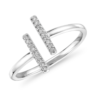 Delicate Pavé Split Bar Diamond Fashion Ring in 14k White Gold