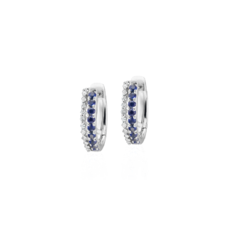 Petite Two Row Sapphire and Diamond Huggie Hoops in 14k White Gold (1.4mm)