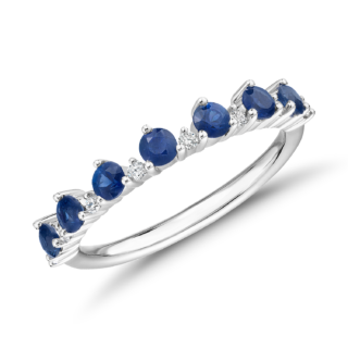 Sapphire and Diamond Tiara Stacking Ring in 14k White Gold (2.5mm)