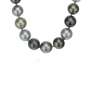 Multi-Color Tahitian Cultured Pearl Strand Necklace with Diamond Clasp in 18k White Gold (14-15.9mm)