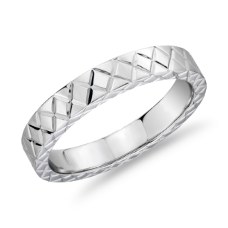Hand-Engraved Criss-Cross Wedding Ring in 14k White Gold (4mm)