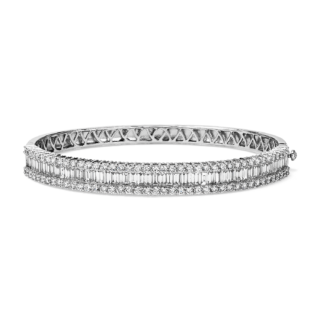Round and Baguette Diamond Bangle in 14k White Gold (4 1/2 ct. tw.)