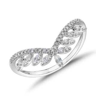 Diamond Leaf Crown Fashion Ring in 14k White Gold