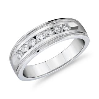 Milgrain Channel Set Diamond Wedding Ring in 14k White Gold (7 mm