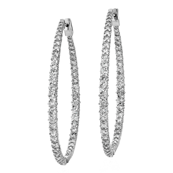 Long Diamond Graduated Eternity Hoop Earrings in 14k White Gold (5 ct. tw.)